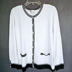 Christopher & Banks Button Down Cardigan White with Black Trim Size XL